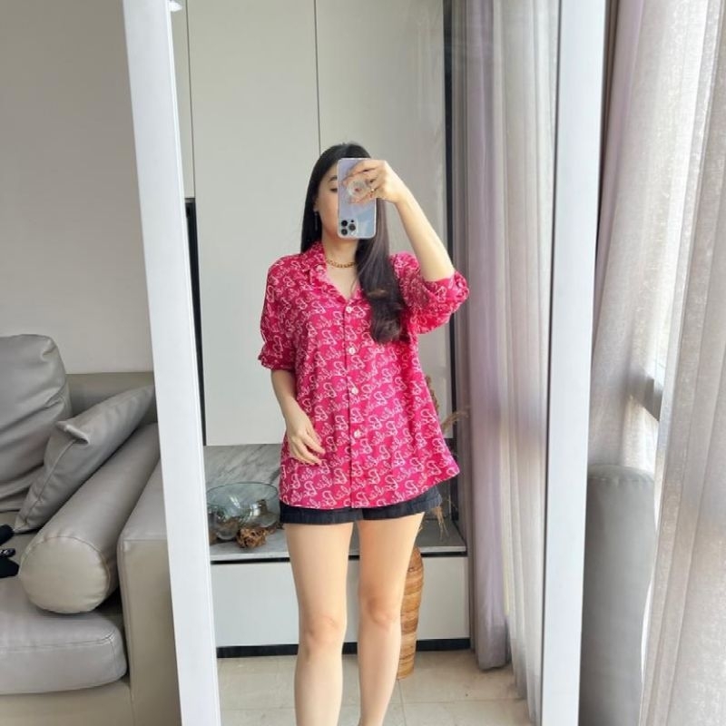Kemeja Wanita Motif Barbie Poly Rayon By Azka Collection