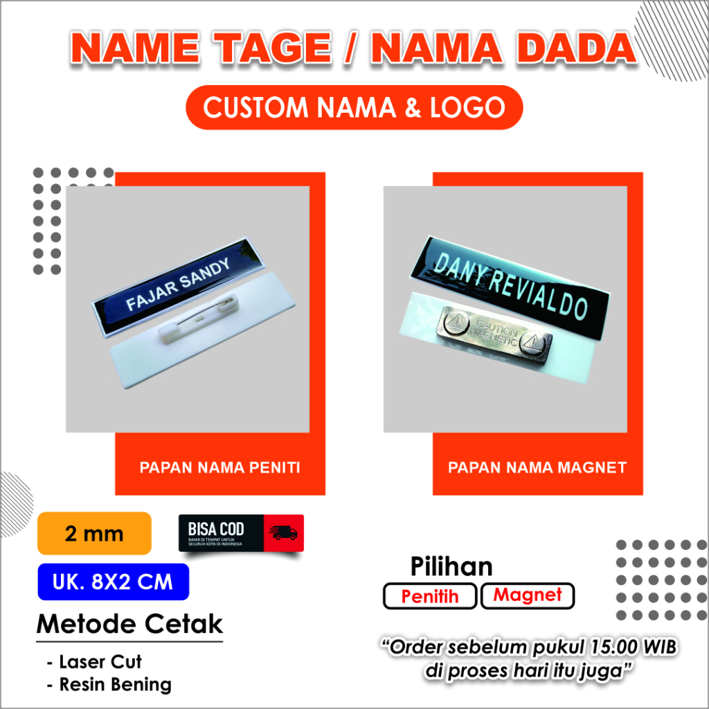 

Name Tag / Nama Dada Custom Murah Berkualitas