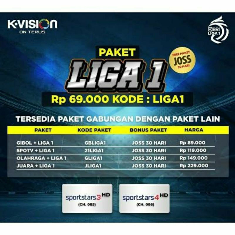Paket BRI Liga 1 K-Vision 30 hari / 1 bulan