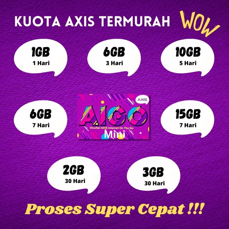 Termurah Isi Ulang/Inject Kuota Reguler Voucher Kuota Axis Aigo Mini Bronet Mini Owsem Mini