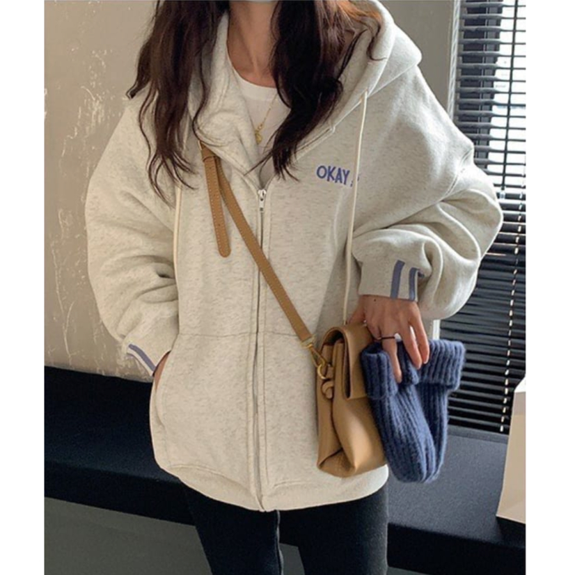 Jaket Wanita OKAY ZIPPER BORDIR Oversize - Sweater Jacket Wanita Bigsize Korean Style - Jacket zippe