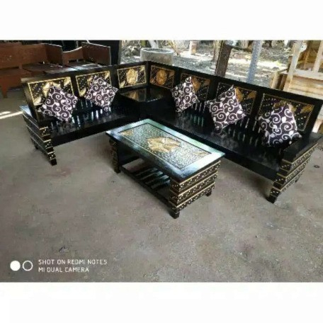 Kursi tamu sudut robot ukir daun minimalis jati