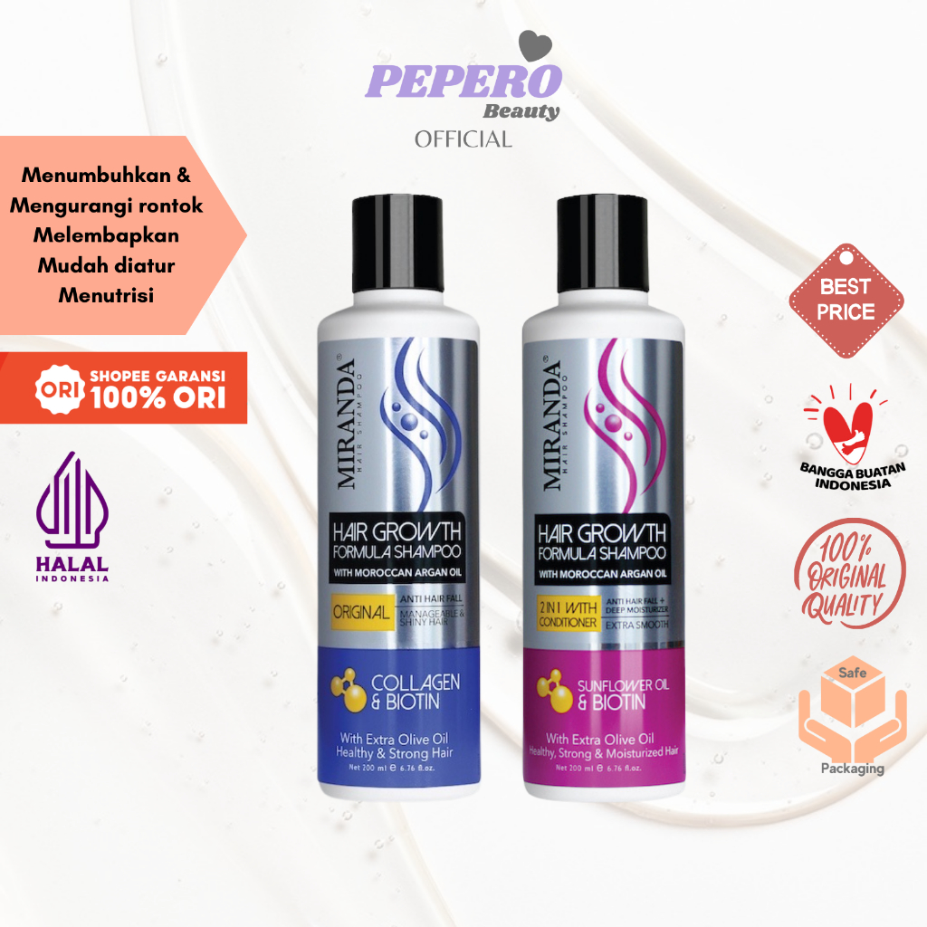 MIRANDA Hair Growth Biotin Shampoo (Perawatan Rambut Rontok) Collagen Original | 2in1 With Condition