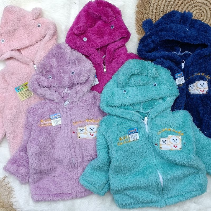 Jaket bulu bayi telinga 3-24 bulan / jaket bulu murah / jaket bulu lembut / jaket bulu tebal / outer