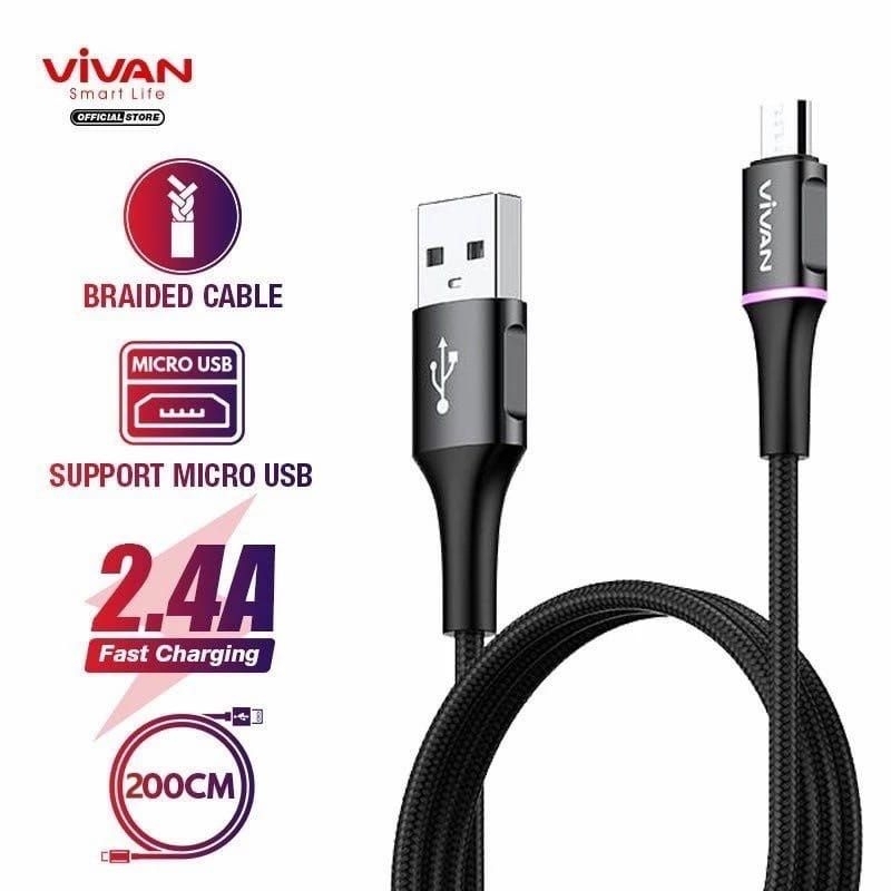 KABEL DATA VIVAN VDM100/VDM200 MICRO USB 2.4A GARANSI RESMI 1 TAHUN/BERKAH SHOPPING MALL BATAM/KABEL