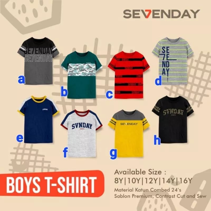 kaos sevenday Junior Boy / kaos casual sevenday 8-16t