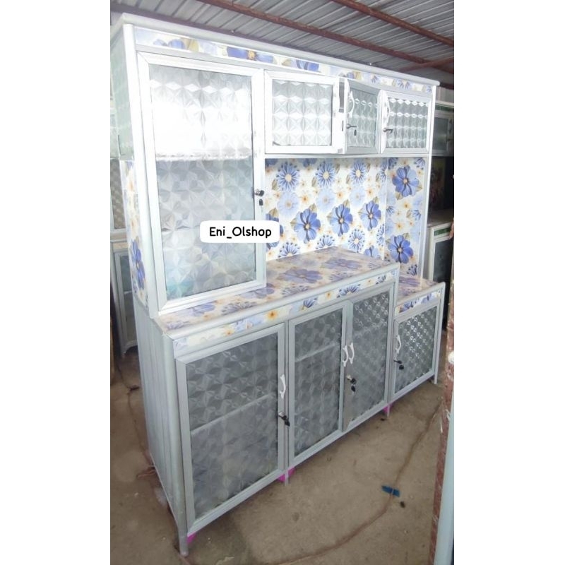 Lemari Piring Hok 6 Keramik ( 4 Pintu) Alumunium, Rak Piring Palembang