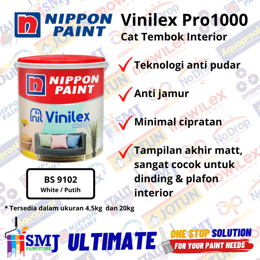 Cat Tembok Interior NIPPON VINILEX PRO 1000 Putih / White BS 9102 4,5kg , BUKAN 5kg