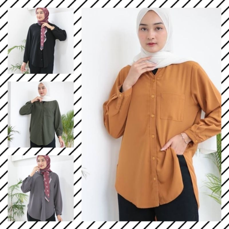 New Kemeja Wanita Dewasa Polos Terlaris/Kemeja  Atasan Casual Busana Wanita Trendy/Blus Kania Shirt.