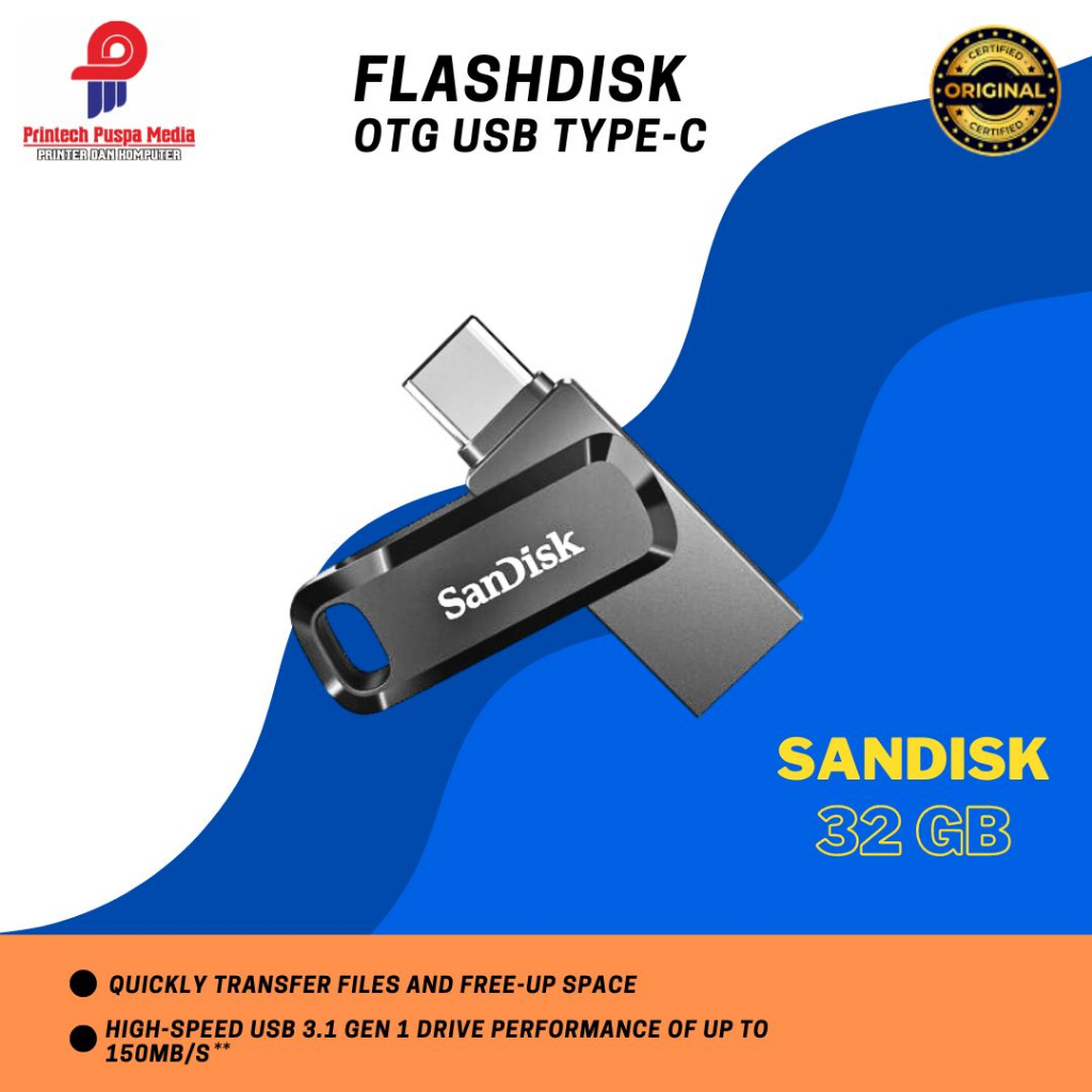 FLASHDISK OTG TYPE C 32GB FLASH DRIVE ULTRA DUAL USB 3.1 flashdisk Ultra Dual Drive Go USB Type-C