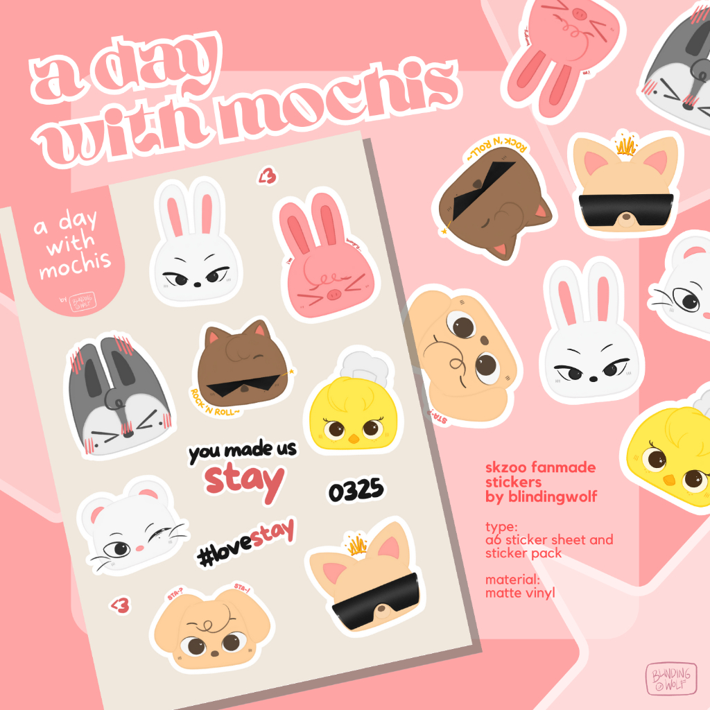 

[ skz/skzoo stickers ] a day with mochis fanart sticker