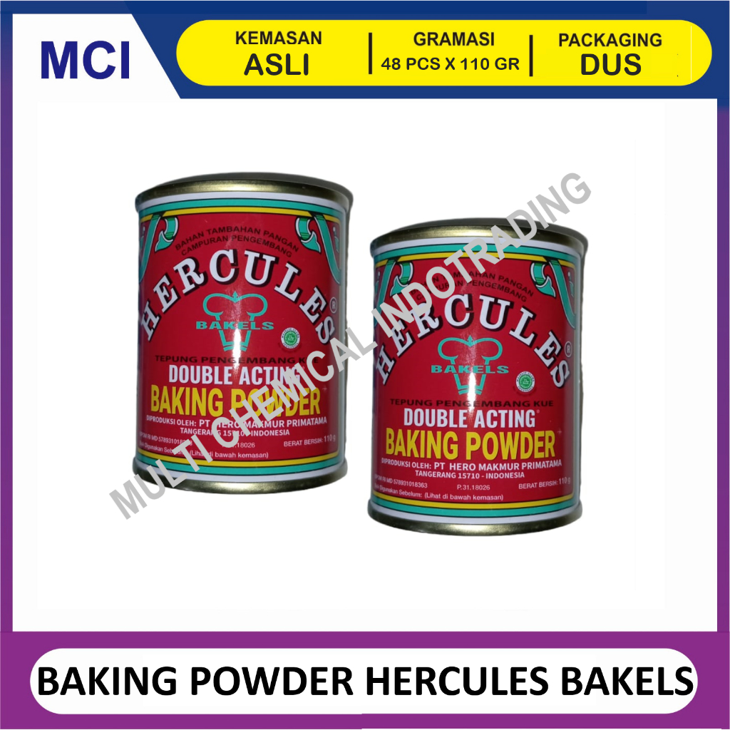 

BAKING POWDER HERCULES DOUBLE ACTING BAKELS KALENG 110 GR - 1 DUS 48 PCS
