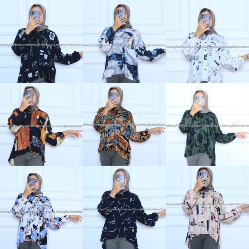 Kemeja Hawai//Kemeja Wanita//Kemeja Lengan Panjang//Kemeja Motif Rayyon Viscose//Kemeja Oversize