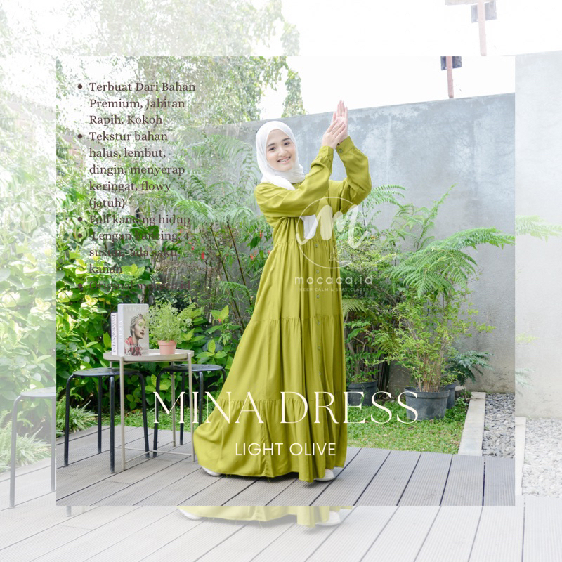 Mina Dress Rayon Twill Premium light olive yellow green hijau kuning muda papermint full kancing hid