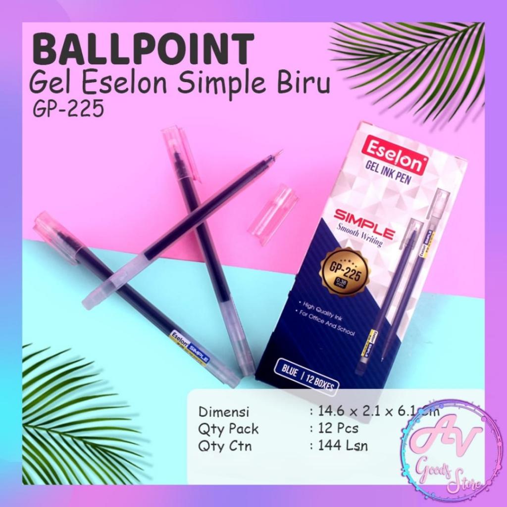 

Ballpoint Gel Simple Eselon GP-225 (12pcs) / 1Lusin Pulpen Gel 0.38mm Polos