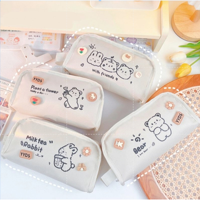

Kotak pensil Kain Kanvas Cream Resleting Lucu