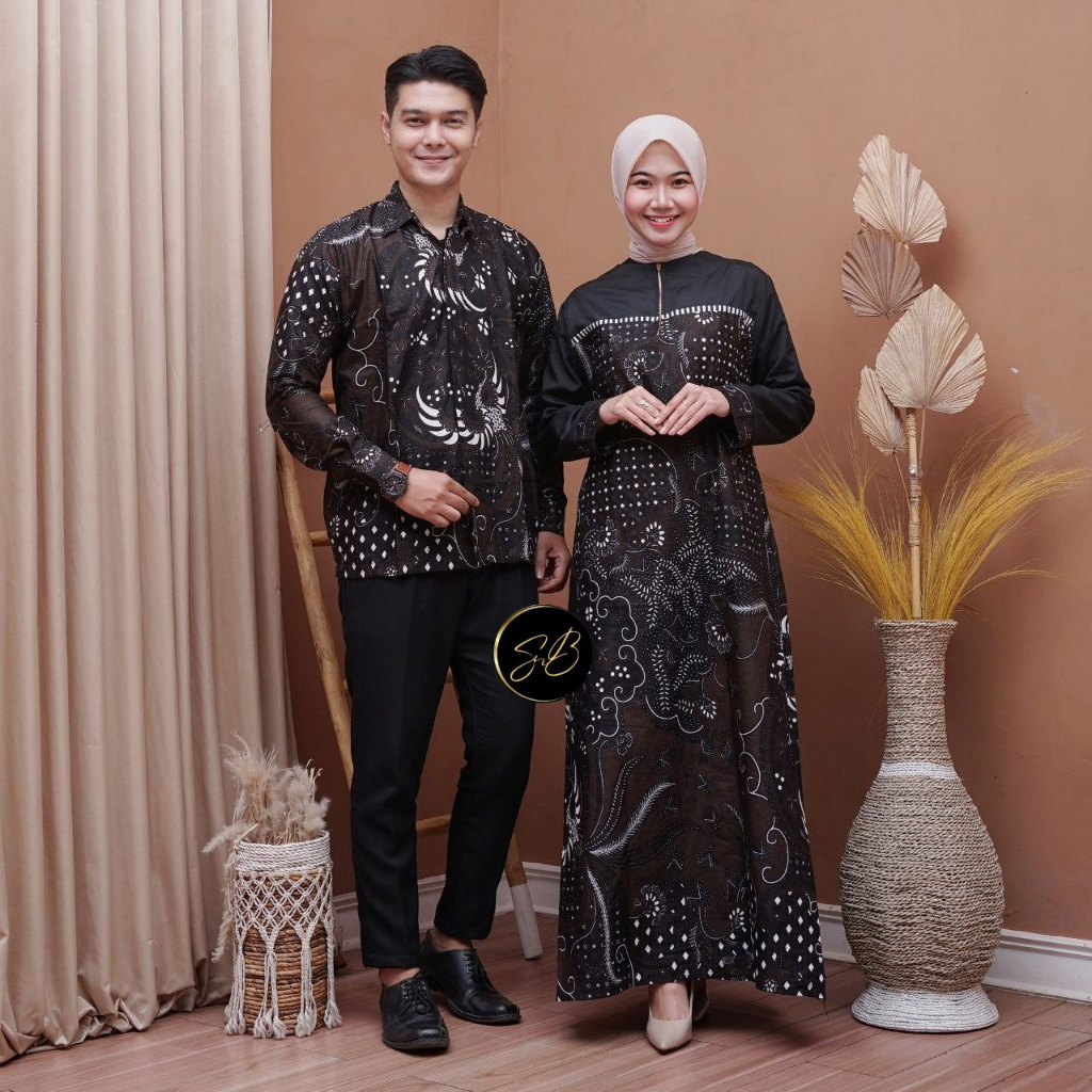 Gamis batik couple - gamis batik terbaru - gamis batik kombinasi  batik sarimbit - batik wanita