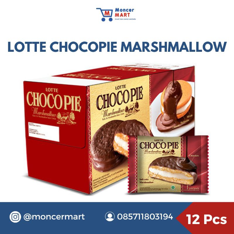 

Lotte Chocopie Marshmallow/Keik Isi Marshmallow Salut Cokelat 12 Pack/Box