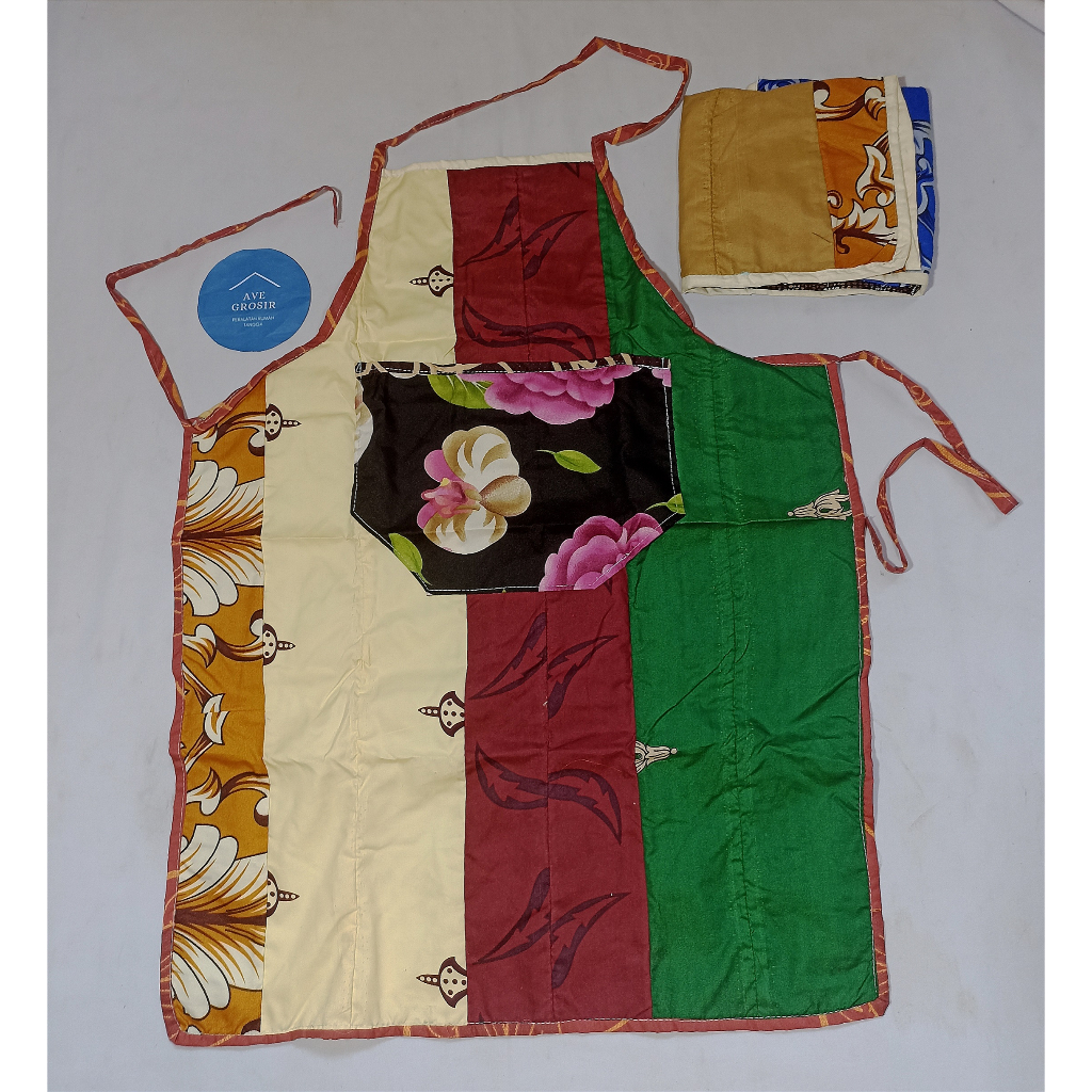 CELEMEK APRON DEWASA DAPUR MASAK SAMBUNGAN KAIN PERCA