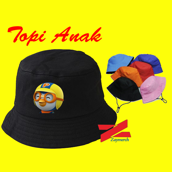 topi anak pororo head bucket topi bucket anak pororo