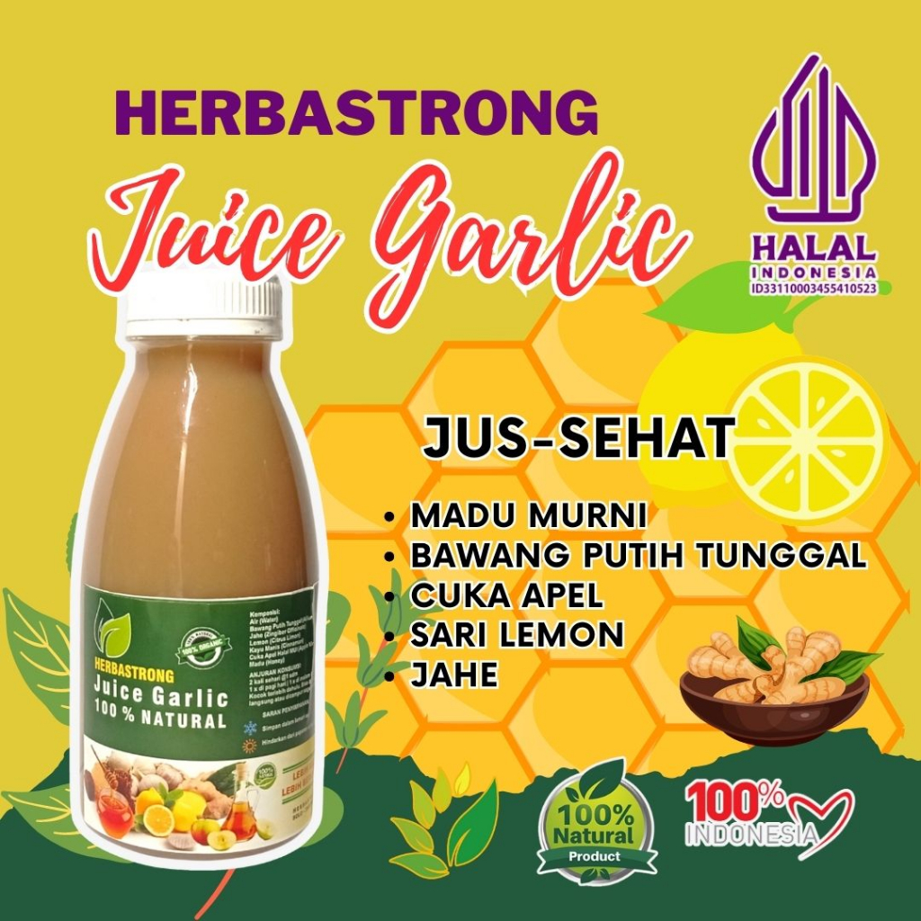 

JUS BAWANG PUTIH TUNGGAL, JAHE MERAH, LEMON CALIFORNIA, MADU MURNI, CUKA APEL, VARIAN KAYU MANIS DAN ORIGINAL