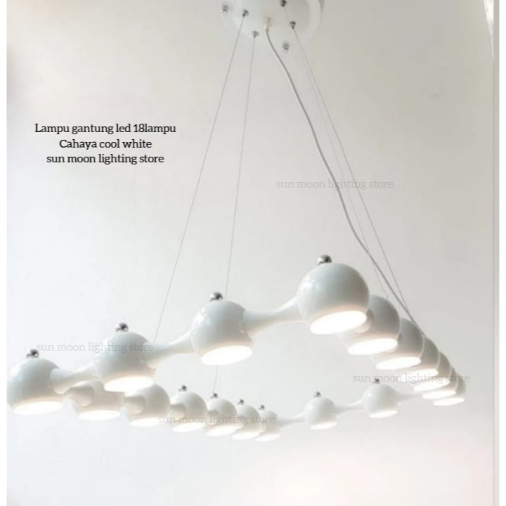 Lampu gantung minimalis led 18 lampu panjang meja makan body putih