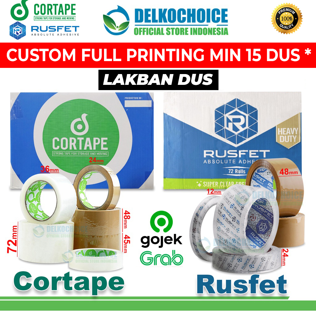 

Lakban Isolasi RUSFET CORTAPE VARIAN Solatip OPP Tape TERMURAH GOJEK GRAB / DUS