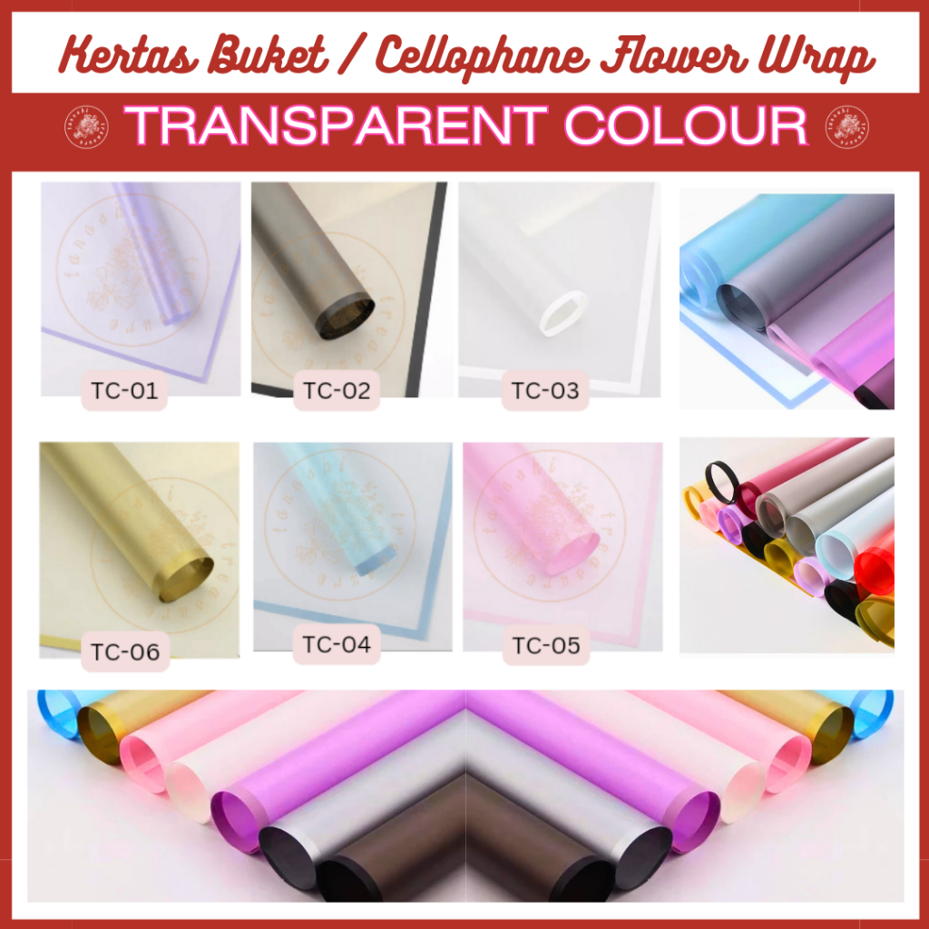 

[20 Lembar] Kertas Buket Flower Wrapping Transparent Colour | Korean Bouquet Wrapping Transparant Color Termurah | Supplier Bahan Buket Magelang | Cellophane Transparan Berwarna | Selopen Semi Transparan | Bahan Buket Murah