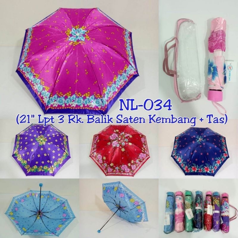 Payung Lipat 3 Saten Kembang Anti Angin