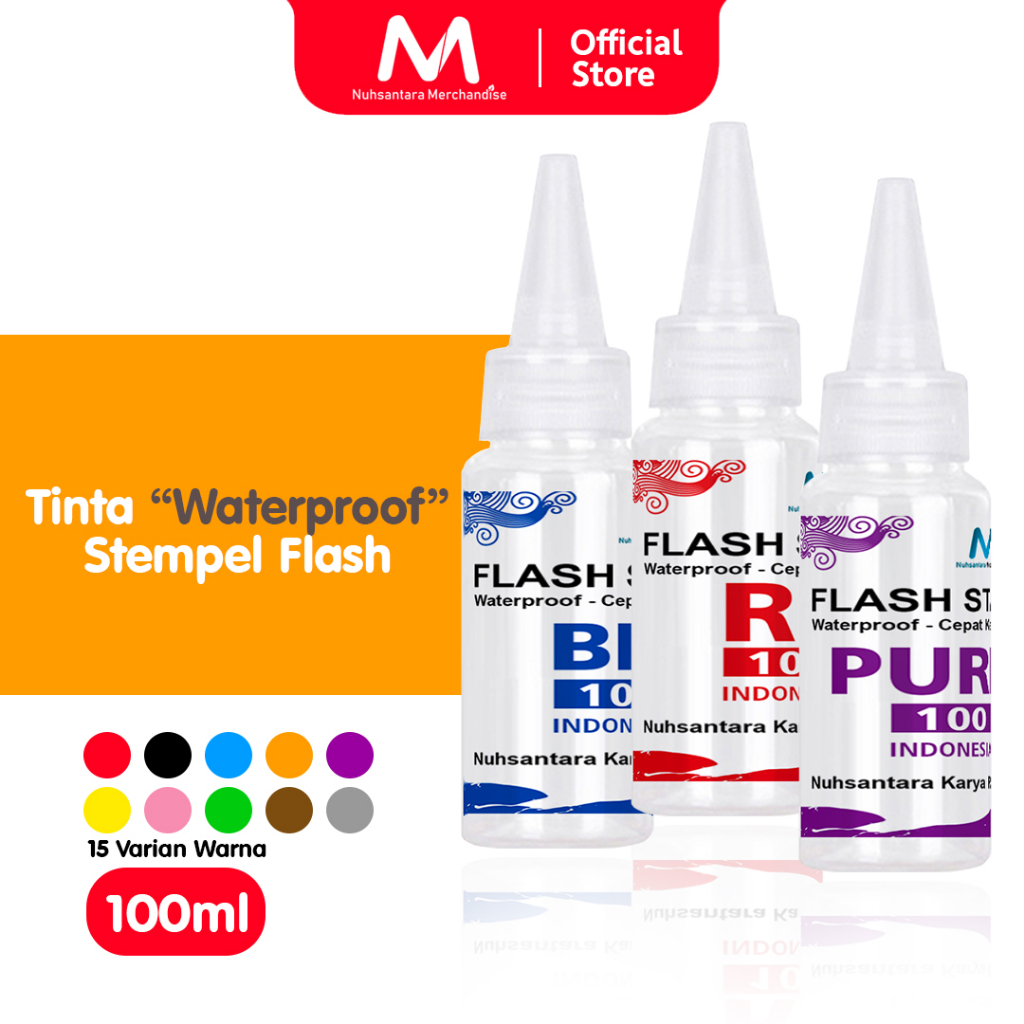 

Tinta M Stempel Flash 100ML / Tinta Refill Stempel Nilai Guru / Tinta Stamp Waterproof Premium High Quality / Tinta Stampel No. 1 Di Indonesia