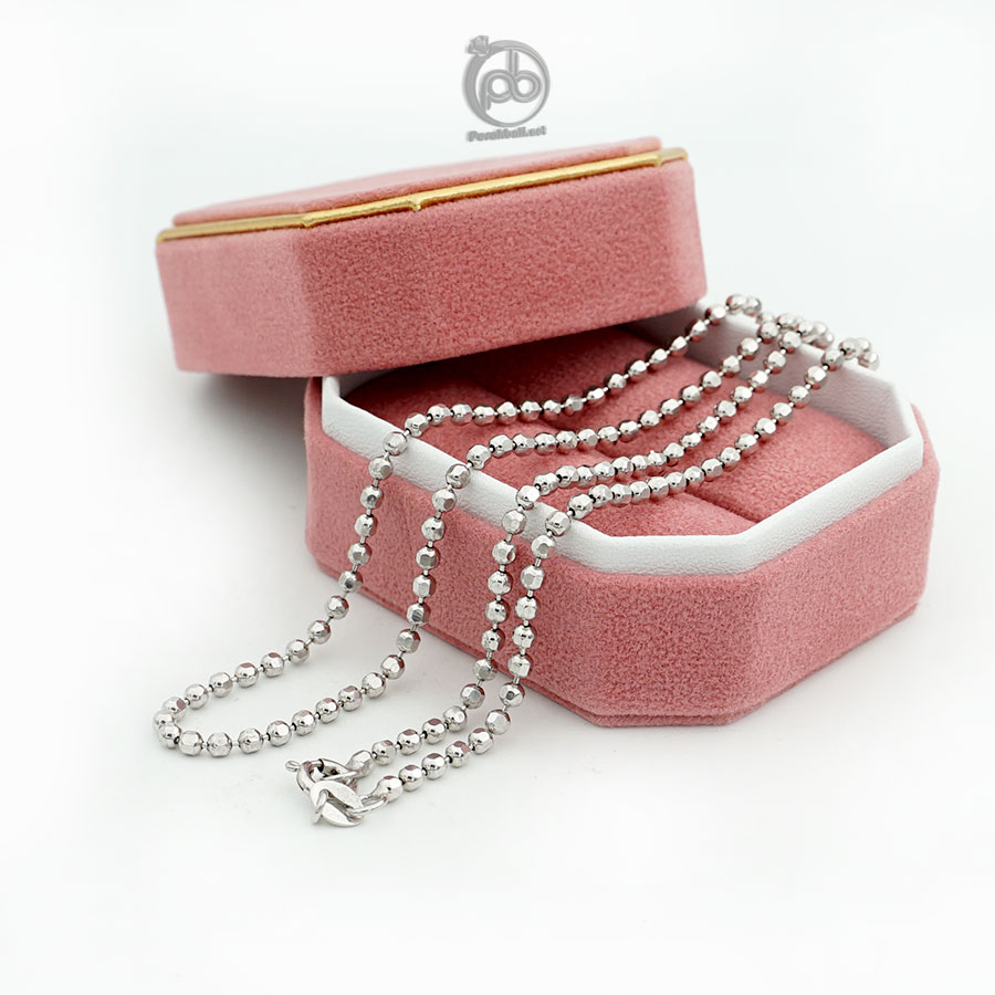 Kalung Wanita Perak 925 Lapis Rhodium Merica Ball 2 MM, 45 CM