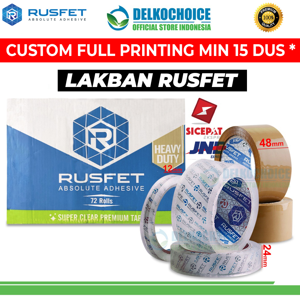 

Lakban 48mm x 90yard RUSFET Plakban Isolasi TAPE PREMIUM / DUS KARGO