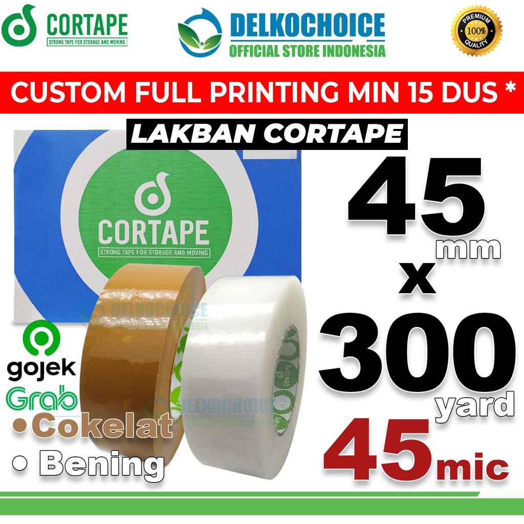 

Lakban 45mm x 300yard CORTAPE Plakban Isolasi OPP Tape PREMIUM GOJEK GRAB / DUS