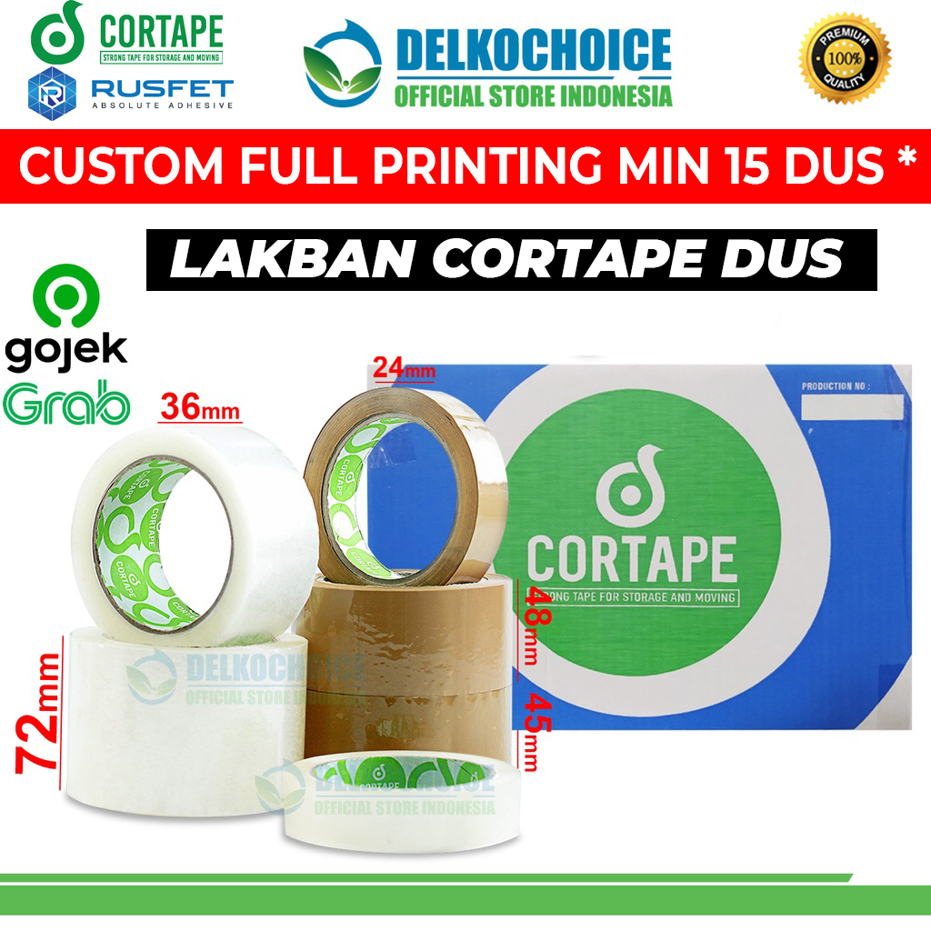 

Lakban Isolasi Solatip OPP Tape Varian CORTAPE PREMIUM GOJEK GRAB / DUS