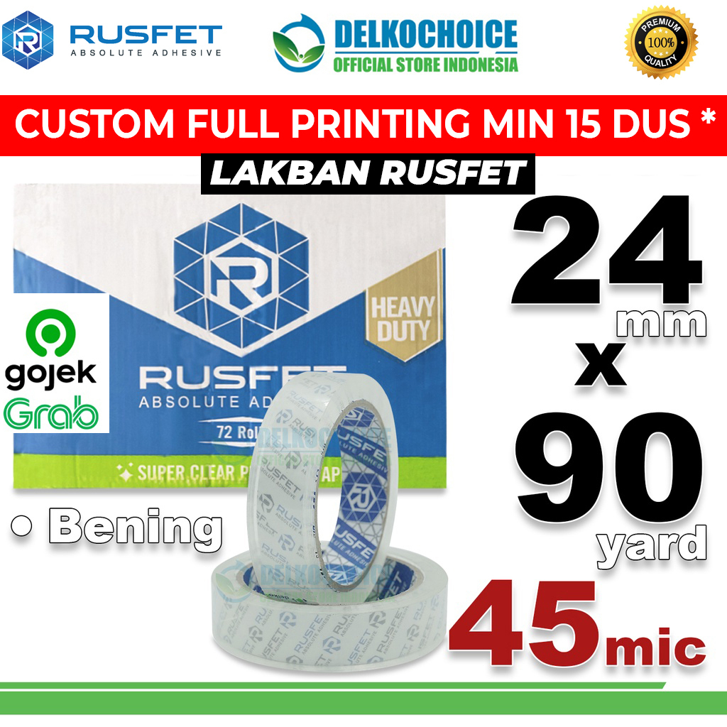 

Lakban 24mm x 90yard RUSFET Plakban Isolasi TAPE PREMIUM GOJEK GRAB / DUS