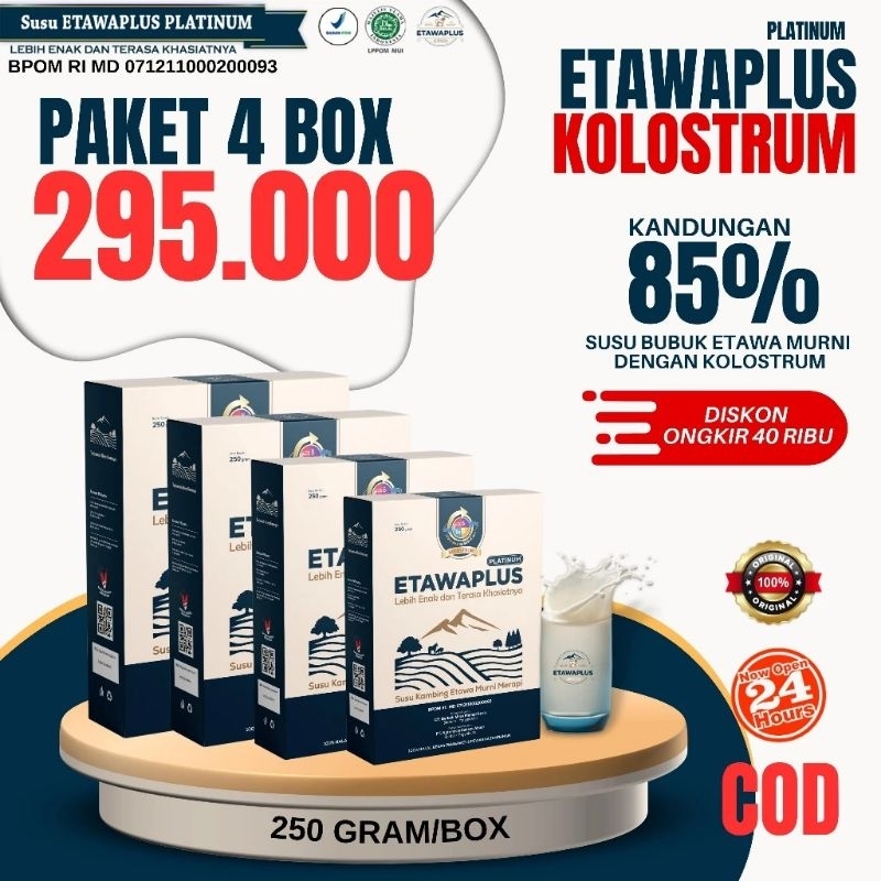 

Etawaplus Platinum / Etawaku Platinum Untuk Obat Pernafasan / Susu Kambing / Susu Etawa 4 BOX