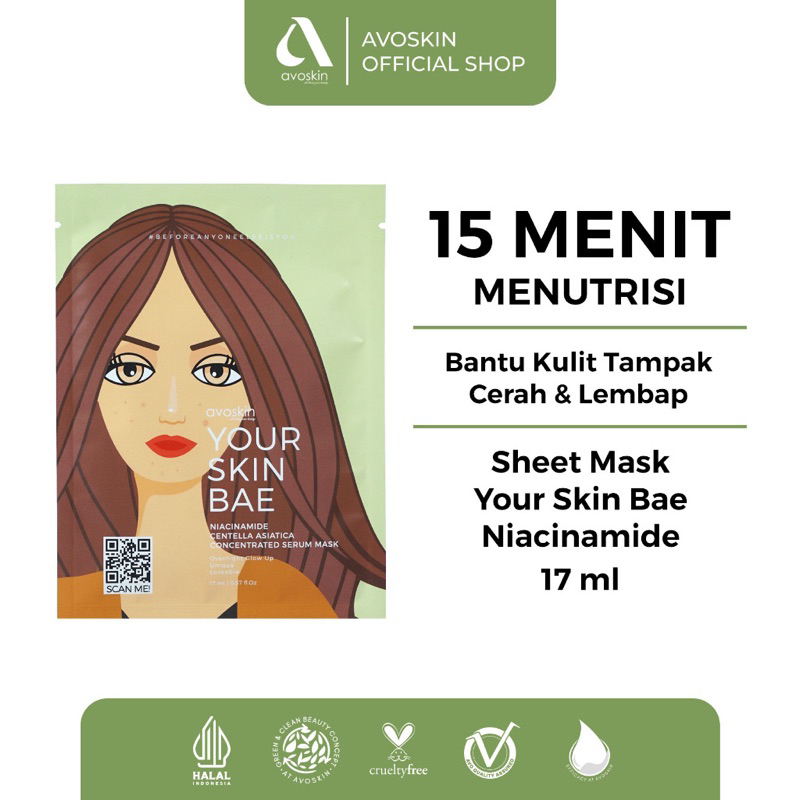 Sheet Mask Avoskin Your Skin Bae Niacinamide 17ml - Untuk Kulit Kusam - HALAL MUI dan BPOM