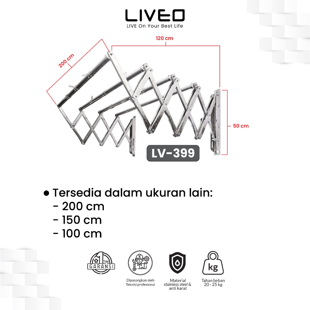 LIVEO Jemuran Dinding Baju Stainless Steel Lipat Gantung Liveo