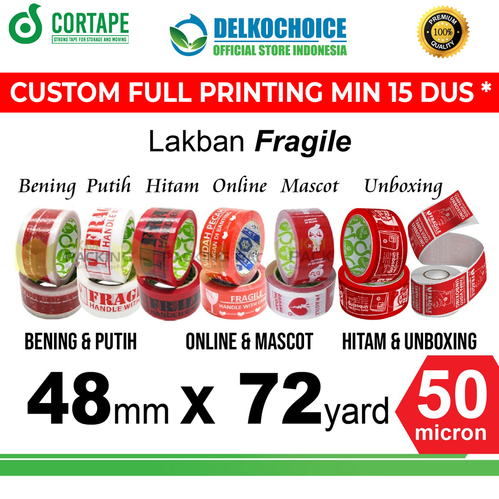 

Lakban FRAGILE PREMIUM Plakban Isolasi TAPE HANDLE WITH CARE Stiker SATUAN
