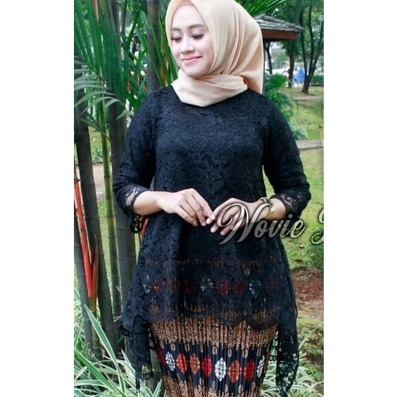PROMO KEBAYA WANITA KEKINIAN/ATASAN KEBAYA BROKAT MODERN PESTA WARNA - HITAM