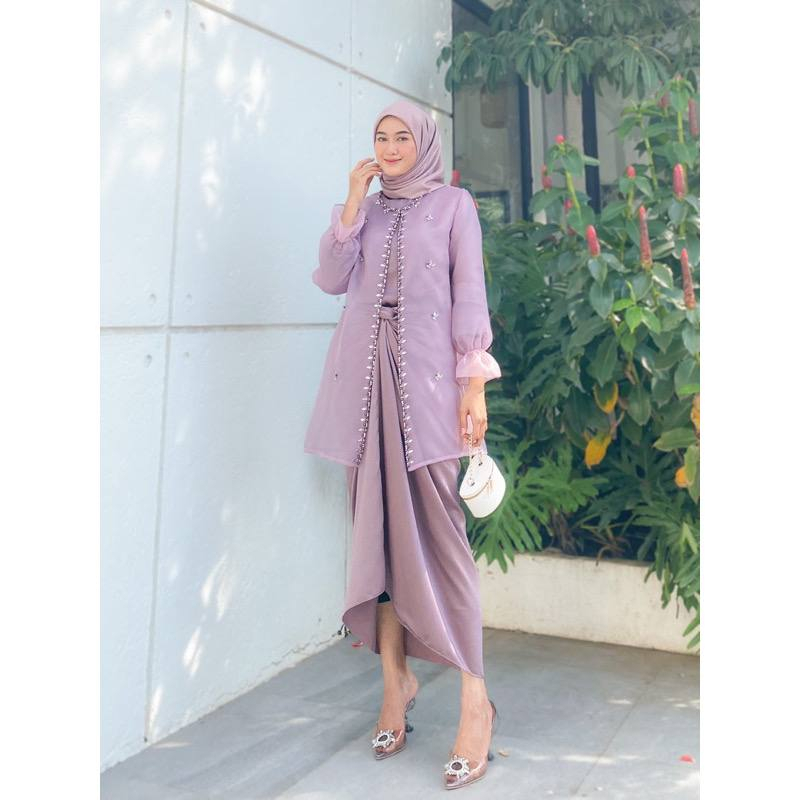 Latopia_ One Set Jemma Organza Jumbo Setelan Kondangan Wanita Gaun Pesta Remaja Baju Muslim Lebaran