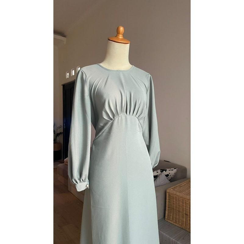 NEW - SHENNA DRESS POLOS BAHAN SATIN MAXMARA PREMIUM GAMIS SLIMFIT BAJU MUSLIM LEBARAN MAXI DRESS GA