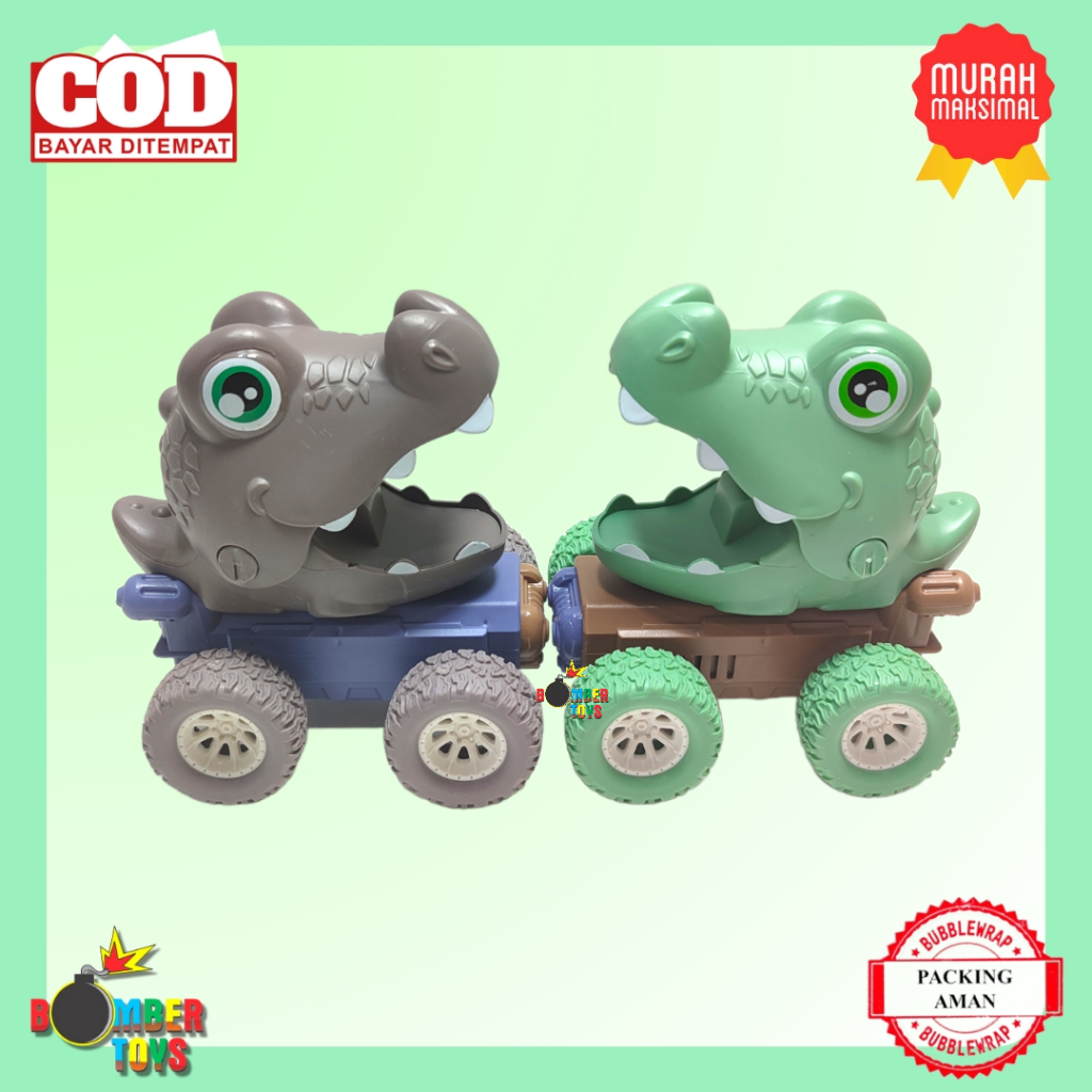 Mainan Anak Mobil Zap Push Toy Monster Truck Animal Ban Karet Buaya Shark Hiu