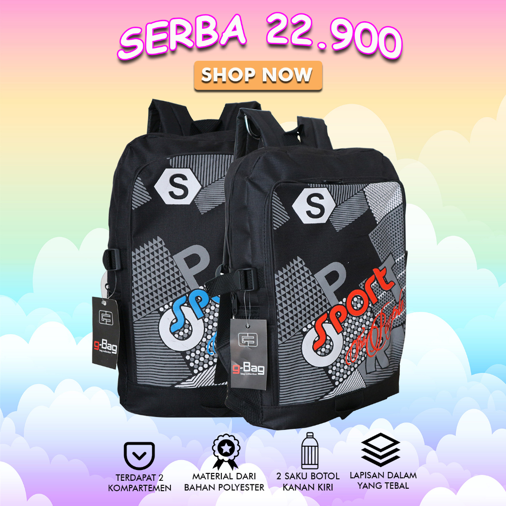 CUCI GUDANG TAS 20 RIBUAN Tas Ransel Anak Sekolah Cewe Cowo Tas Gendong Sport Hitam TK SD Murah Meri