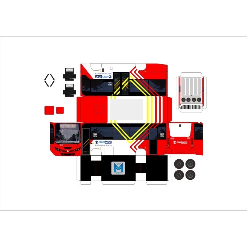 lembaran Pola Papercraft Bus Transjakarta skala 50