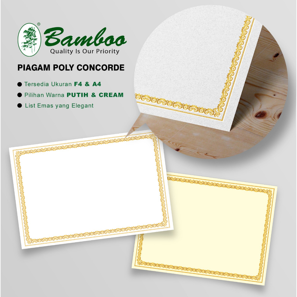 

Bamboo Blanko Kertas Piagam Sertifikat Poly Concorde Bingkai [20 Sheets]