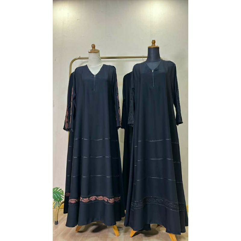 susyhijab_ new comer nazila gamis abaya dress 2 pilihan lacey renda gold black mewah labuh syari men