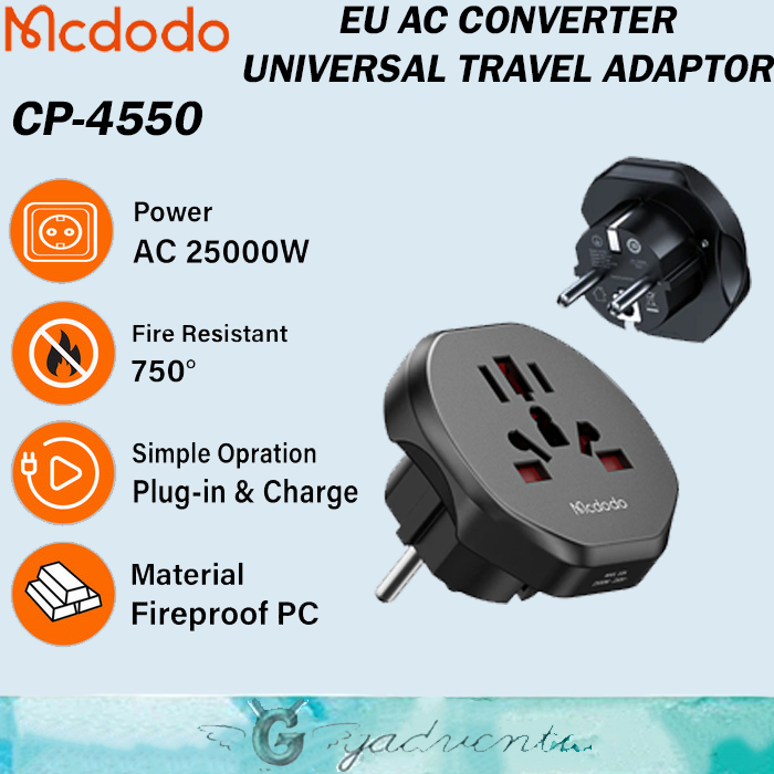 MCDODO CP-4550 Over Steker Colokan Listrik Indonesia 2 Kaki Adaptor Converter Universal Oversteker K