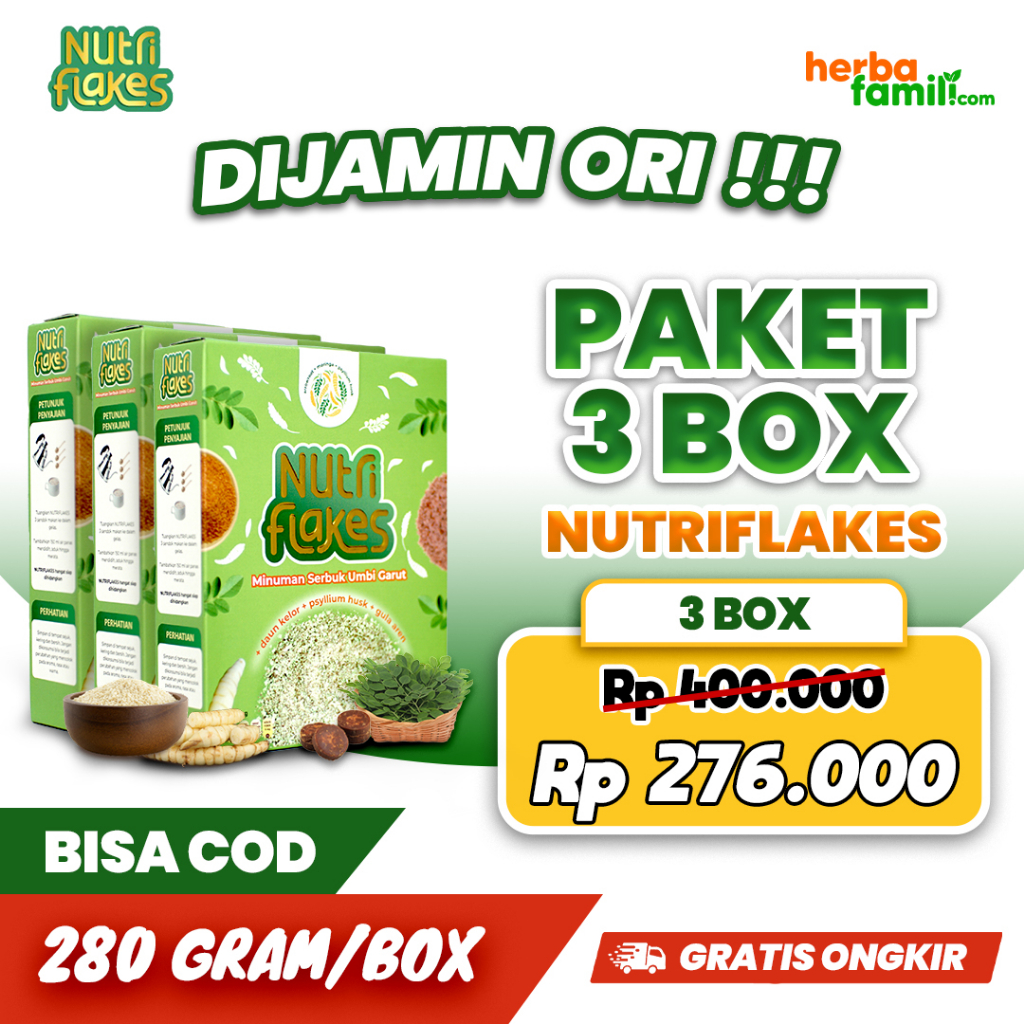 

3 BOX NUTRIFLAKES 100% ORIGINAL OFFICIAL 3 BOX | Sereal Umbi Garut Asam Lambung Bisa Untuk Diet Sehat Secara Alami NUTRIFLAKES