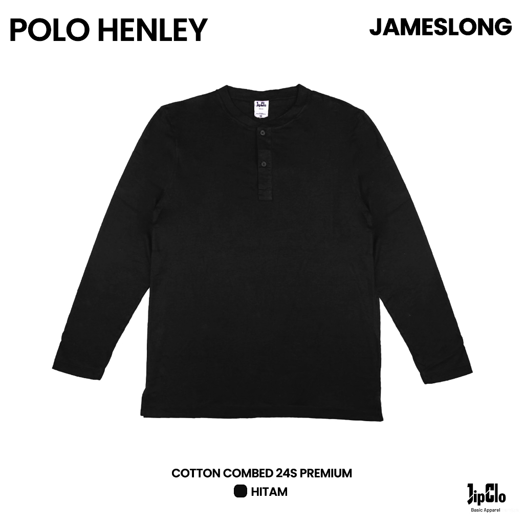 Jipclo Kaos Henley Tee Cotton Combed 24S Premium Hitam Polos Polo Shirt  Kerah Kancing Berkerah Pria Wanita Atasan T Shirt Distro T-Shirt Cowok Cewek Laki Laki Dewasa Tshirt Lengan Panjang Perempuan Basic Oblong Pakaian Kaus Original Murah Casual Kekinian